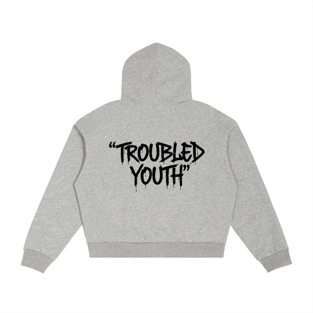 Troubled Youth Contrast Plaid Boxy Zip Hoodie
